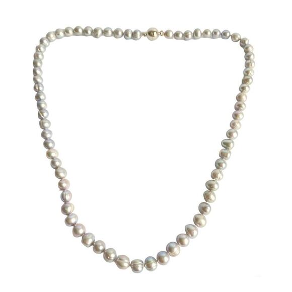 Pearl Necklace Gray Single Strand Pastel Silver Cultured Freshwater Baroque 22” - Picture 1 of 10